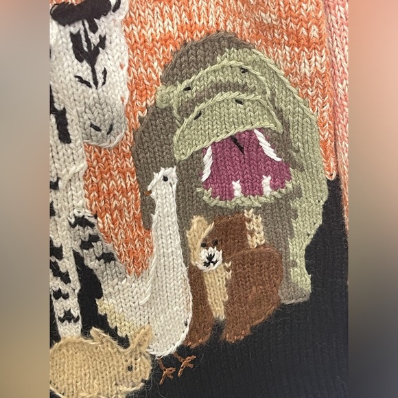 STORYBOOK KNITS Meeting With Noah Knit Cardigan Sweater Noah’s Ark Bible Large - Picture 6 of 13